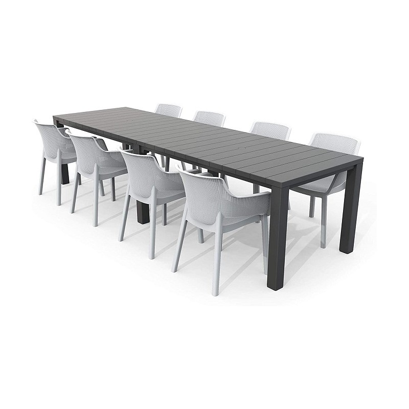 Tavoli da giardino Tavolo allungabile da esterno con finitura effetto legno spazzolato Tavoli da giardino Tavolo allungabile da esterno con finitura effetto legno spazzolato