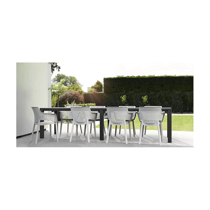 Tavoli da giardino Tavolo allungabile da esterno con finitura effetto legno spazzolato Tavoli da giardino Tavolo allungabile da esterno con finitura effetto legno spazzolato