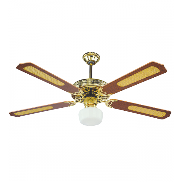 Ventilatori Ventilatore a soffito 4 pale in legno 3 velocità con luce plafoniera Dcg