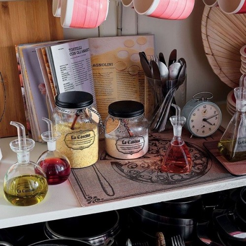 Barattoli da cucina Barattolo medio 650cc con coperchio e cucchiaio in vetro trasparente linea la cascina