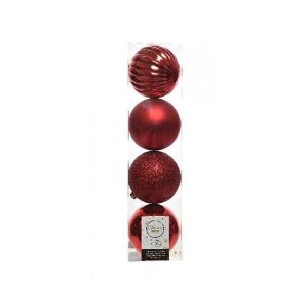 Decori per albero 4 palline D.10cm colore rosso decorazioni assortite