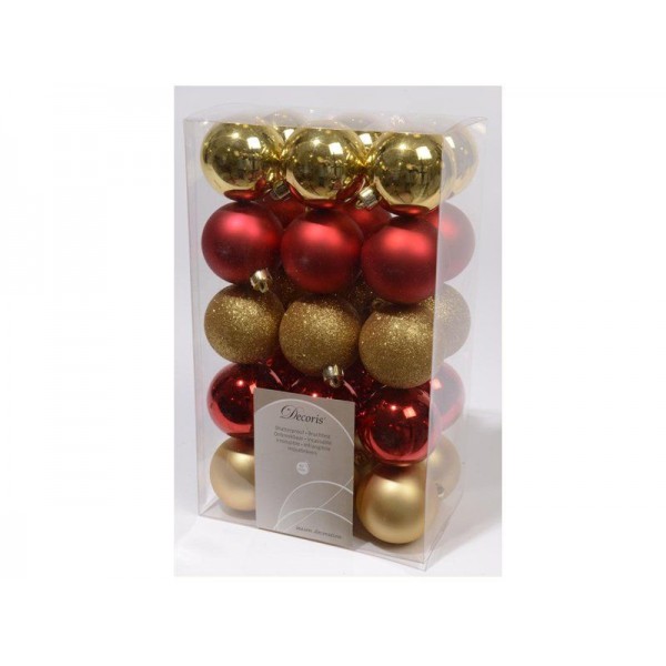 Decori per albero Box 30 sfere Ø6cm rosso oro