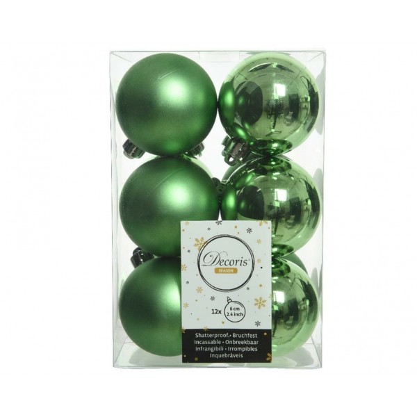 Decori per albero Box 12 sfere verde vischio 60mm 021857