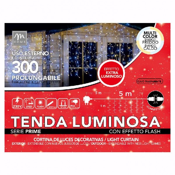 Luci natalizie Tenda luminosa 300 led bianco caldo/freddo 5x1mt