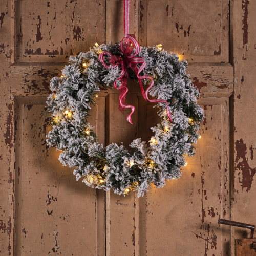 Fuoriporta natalizio Corona imperial innevata 50cm 40led