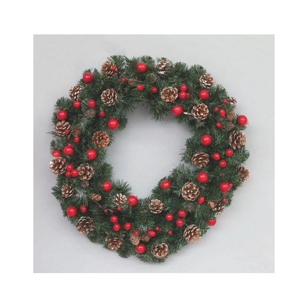 Fuoriporta natalizio Corona 50cm bacche rosse piegne nevate