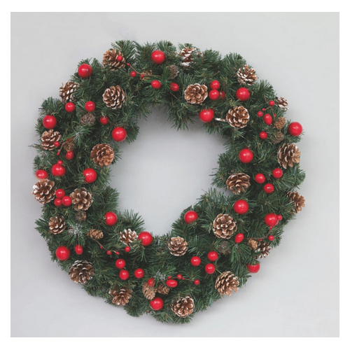Fuoriporta natalizio Corona 50cm bacche rosse piegne nevate