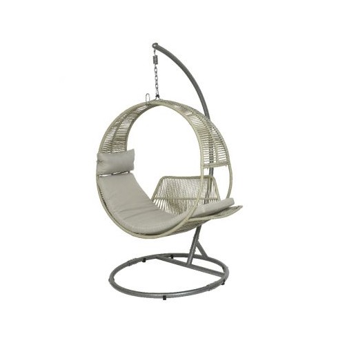 Poltrone sospese Poltrona Sospesa Da Giardino Beige Kauai Struttura In Metallo + Cuscino Seduta Imbottito e Poggiatesta