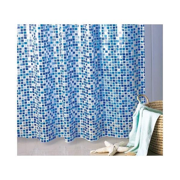 Tende doccia Gedy C200 Tenda Doccia in Telo Pvc Cm 180x200 Fantasia Mosaico Azzurro