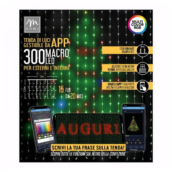 Luci natalizie Tenda digitale 300 led rgb con telecomando
