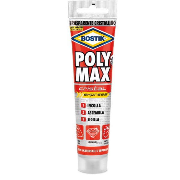 Colle Bostik poly max cristal express vetro pietra legno ferro metalli 115 gr d2559