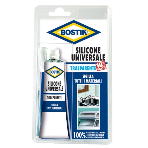 Colle Bostik silicone trasparente ml.60 sigillante trasparente universale
