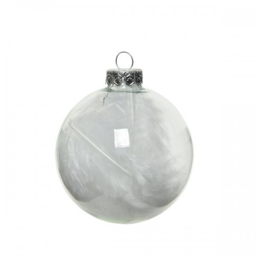 Decori per albero Box 4 sfere vetro con piume 70 mm 160220