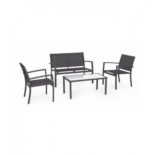 Divani da esterno Set salotto 4 pz struttura in acciaio antracite seduta in textilene tavolo con vetro temperato arent