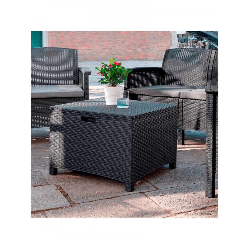 Divani da esterno Set salotto Venezia 4 pz struttura in resina rattan antracite con cuscini in poliestere impermeabili Tavolino  Divani da esterno Set salotto Venezia 4 pz struttura in resina rattan antracite con cuscini in poliestere impermeabili Tavolino