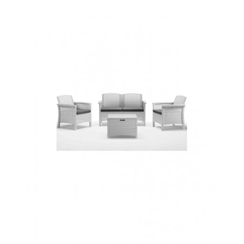 Divani da esterno Set salotto Venezia 4 pz struttura in resina rattan bianco con cuscini in poliestere impermeabili Tavolino con