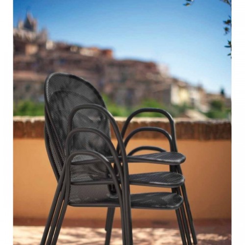 Sedie da esterno Poltrona Ronda in acciaio Nero 60x65x82h cm impilabile