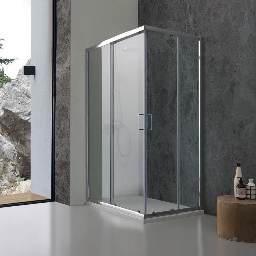 Arredo bagno Box doccia 70x90x185h cm angolare profili in alluminio ante in vetro temperato trasparente giada