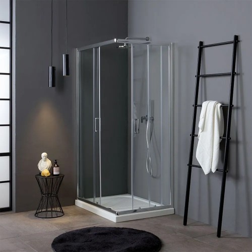 Arredo bagno Box doccia 70x90x185h cm angolare profili in alluminio ante in vetro temperato trasparente luna