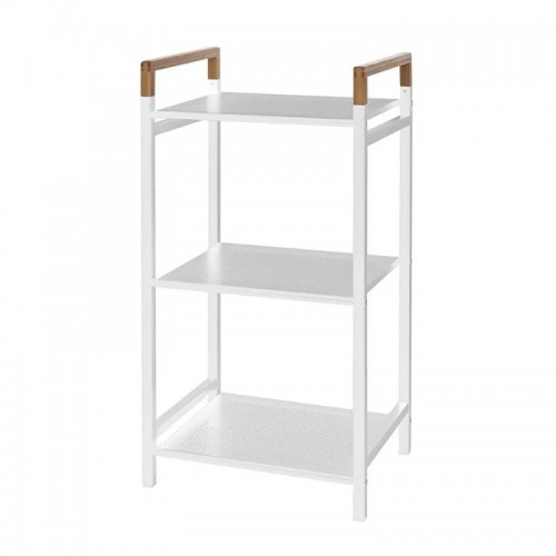Arredo bagno Scaffale Da Bagno a 3 Ripiani Accessorio in Acciaio Bianco E Legno Linea Haiti