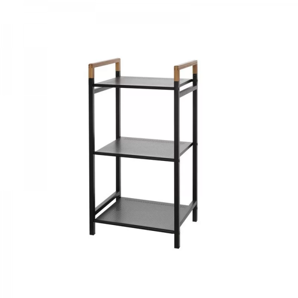 Arredo bagno Scaffale Da Bagno a 3 Ripiani Accessorio in Acciaio Nero E Legno Linea Haiti
