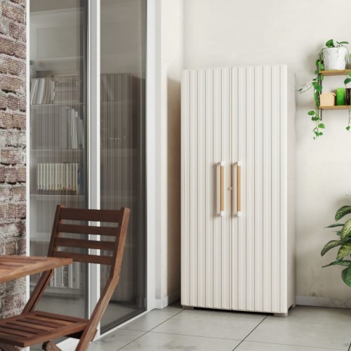 Armadi da esterno Keter Armadio Portaoggetti Multiuso In Resina Con Ripiani Groove Beige E Sabbia 80x45x180 Cm H