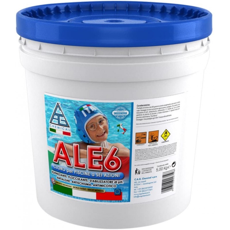 Pastiglie cloro piscine Cloro 6 funzioni 5kg pastiglie da gr200