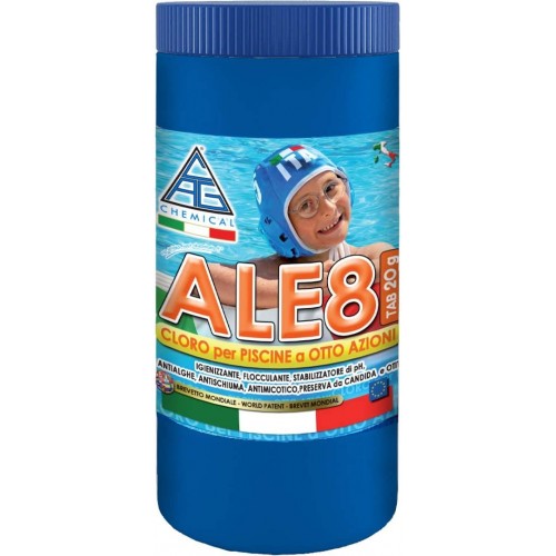 Pastiglie cloro piscine Cloro 8 funzioni x piscina pastiglie gr.20 kg.1 ale8 p20