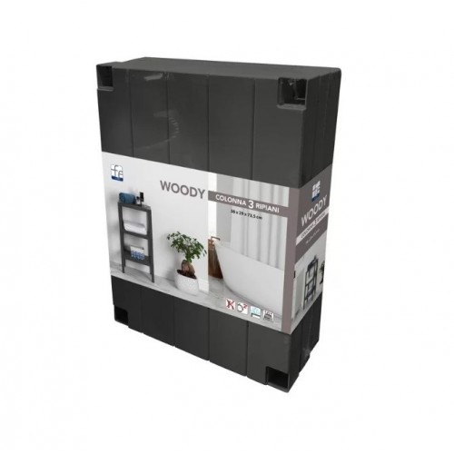 Arredo bagno Colonna Bagno 3 Ripiani 29x38x73,5 cm Nero Serie Woody