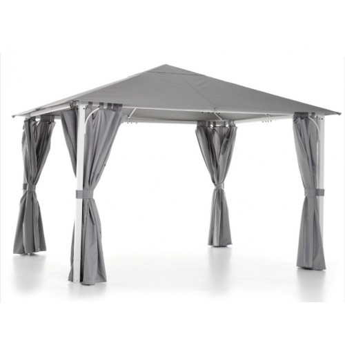 Gazebo Gazebo Fuenti In Ferro 3 X 3,6 MT di colore Bianco con Telo Grigio