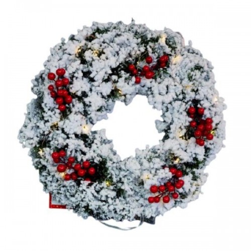 Fuoriporta natalizio Corona innevata con bacche e  luci led 40cm