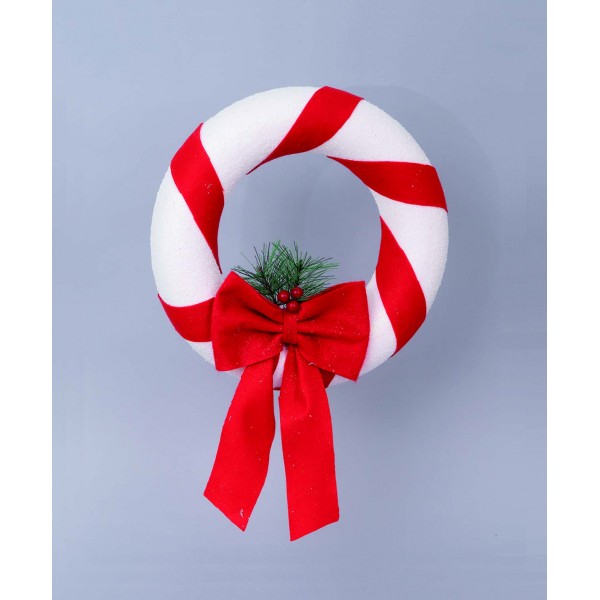 Fuoriporta natalizio Corona polistirolo fuoriporta con fascia rossa 35cm