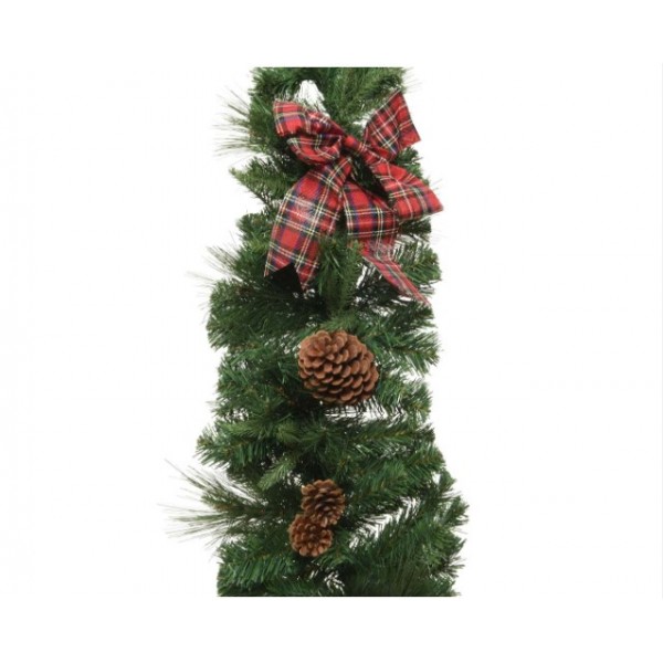 Arredo natalizio Everlands Ghirlanda di Natale Verde con Fiocco Scozzese Rosso e Pigne Naturali,  180 cm, Diametro 38 cm