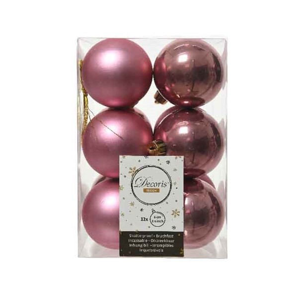 Decori per albero Decoris box 12 sfere rosa velluto 60 mm 022002