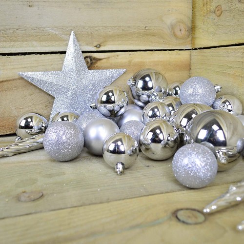 Decori per albero Decoris box 33 decori argento 023371