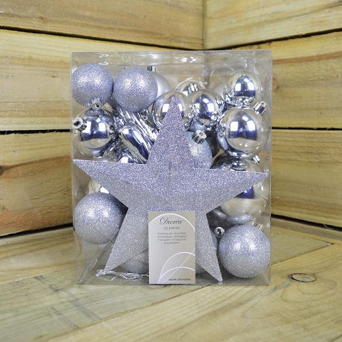 Decori per albero Decoris box 33 decori argento 023371