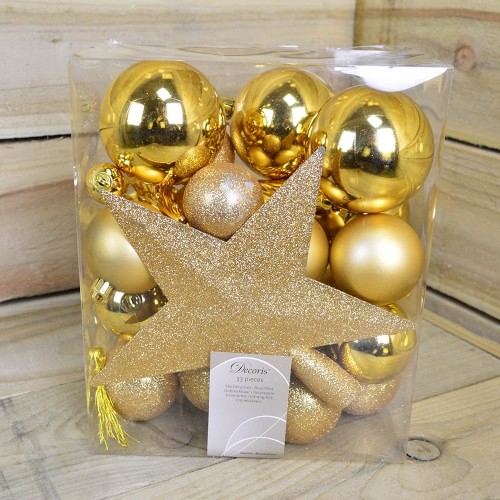 Decori per albero Decoris box 33 decori oro chiaro 023370