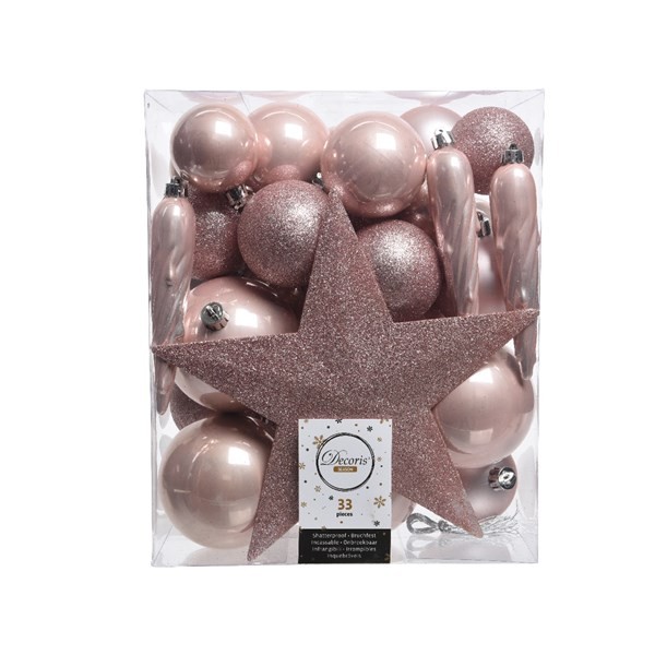 Decori per albero Decoris box 33 decori rosa cipria 023378