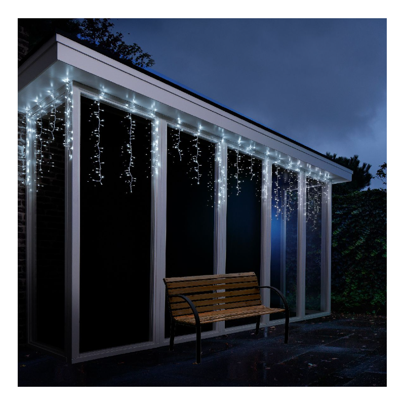 Luci natalizie Tenda Luminosa Natalizia A Cascata 256 Led Luce Bianco Freddo 8 Funzioni 375 x h 60 cm