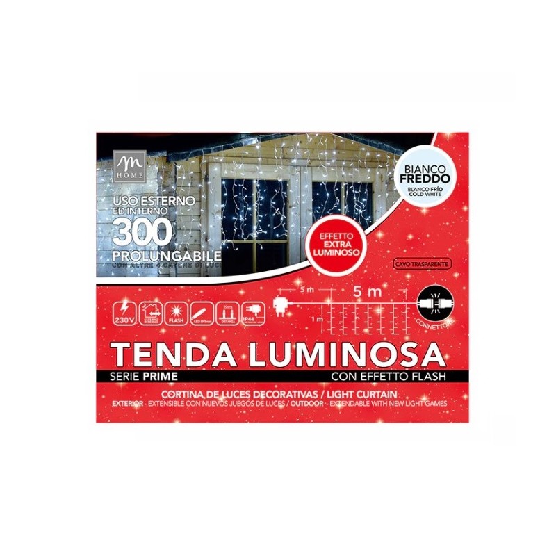 Luci natalizie Tenda Luci 300 Led Bianco Freddo Lunghezza 5 mt x Altezza 1 mt