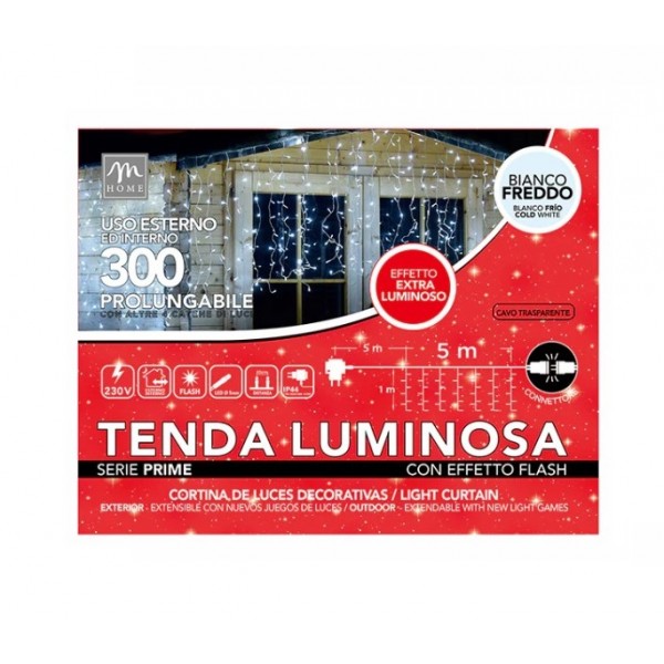 Luci natalizie Tenda Luci 300 Led Bianco Freddo Lunghezza 5 mt x Altezza 1 mt