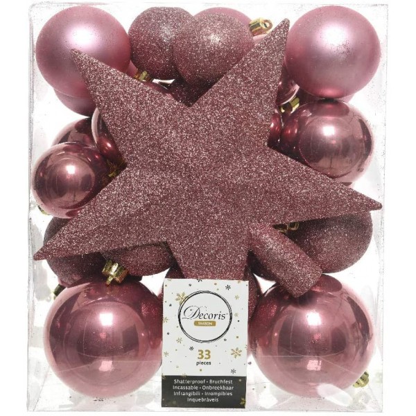 Decori per albero Decoris box 33 decori rosa velluto 023447