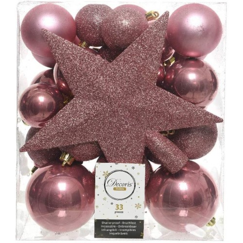 Decori per albero Decoris box 33 decori rosa velluto 023447