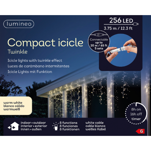 Luci natalizie Tenda Luminosa Natalizia A Cascata 256 Led Luce Bianco Calda 8 Funzioni 375 X H 60 Cm