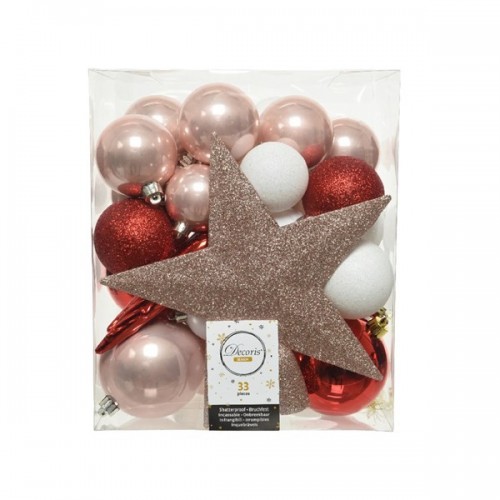 Decori per albero Decoris box 33 decori rosso/rosa 029226