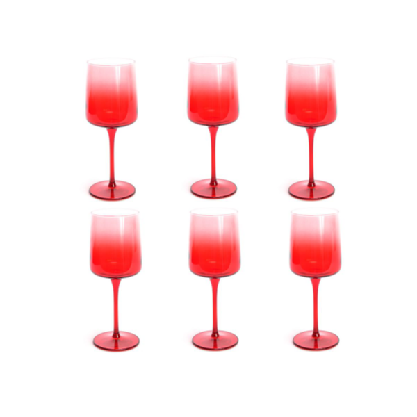 Bicchieri Set 6 Calici Elegant Black Stars In Vetro Rosso Capacità 320 ml