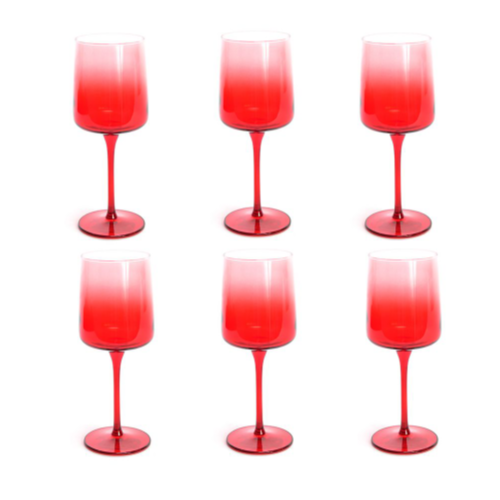 Bicchieri Set 6 Calici Elegant Black Stars In Vetro Rosso Capacità 320 ml