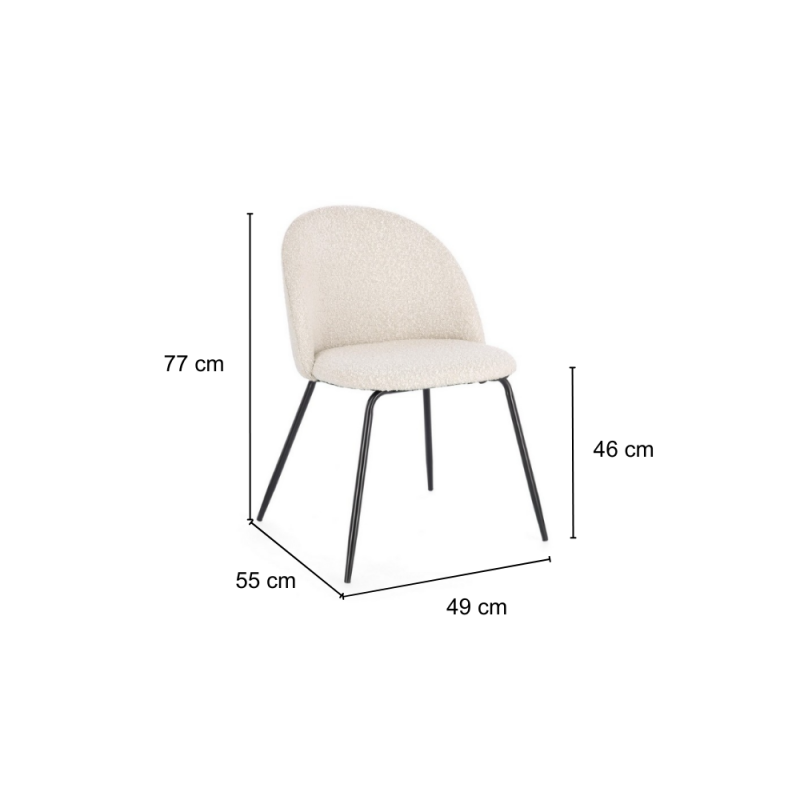 Sedie Sedia Tanya Nero Avorio Effetto Bouclè Con Gambe In Acciaio