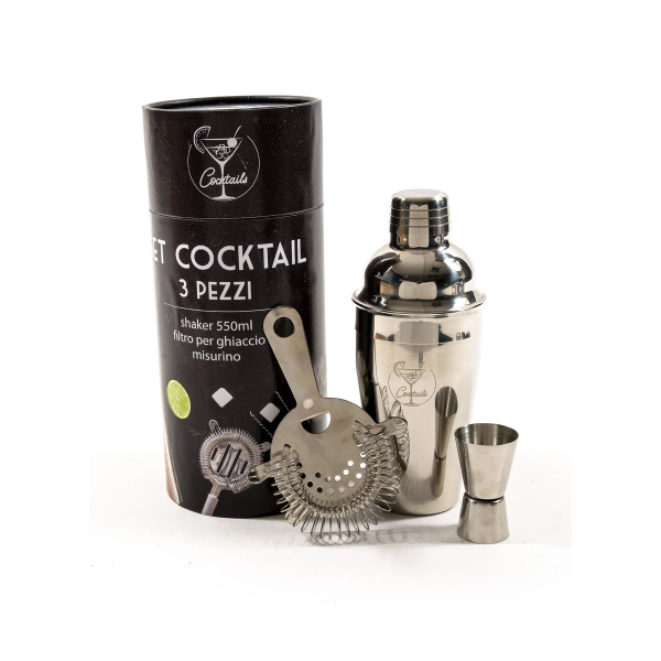 Hotellerie Set Cocktail 3 Pezzi Con Shaker 550 ml, Filtro Per Ghiaccio e Misurino