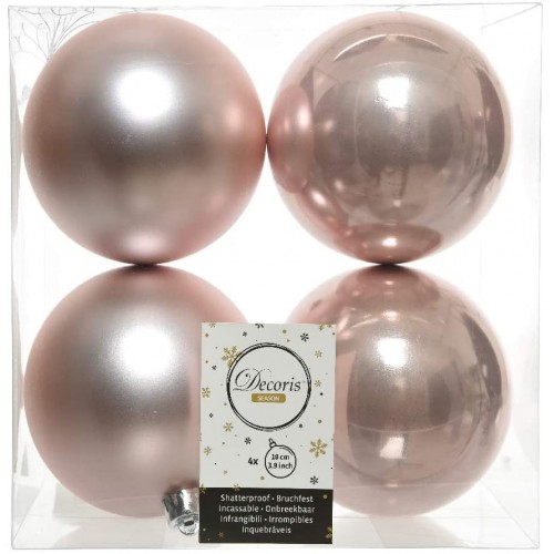 Decori per albero Decoris box 4 sfere rosa cipria 100 022215